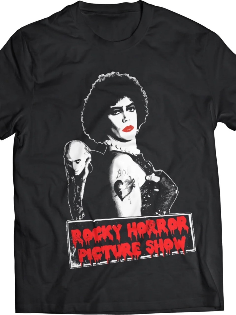 Black Rocky Horror Picture Show Graphic Tee with Red Accents